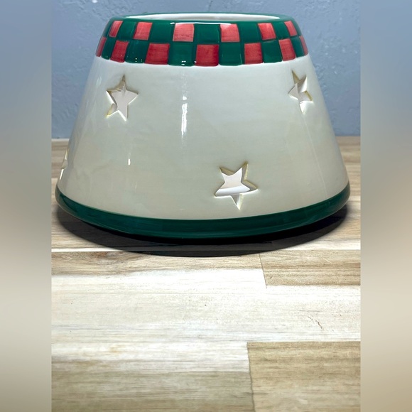 Vintage Candle Topper Shade Star Cut Out Green Red Checkered - Picture 1 of 12